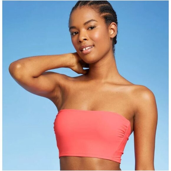 Xhilaration Juniors' Longline Bandeau Bikini Top Coral Orange XS - Picture 1 of 6